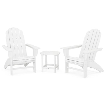 POLYWOOD Vineyard 3-Piece Curveback Adirondack Set w/ South Beach 18-Inch Side Table - White